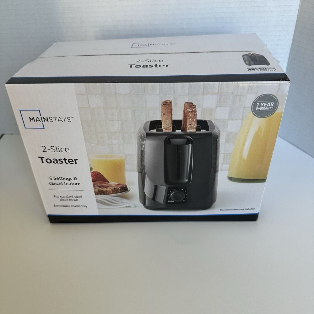 Mainstays 2-Slice Toaster with 6 Shade Settings and Removable Crumb Tray Black